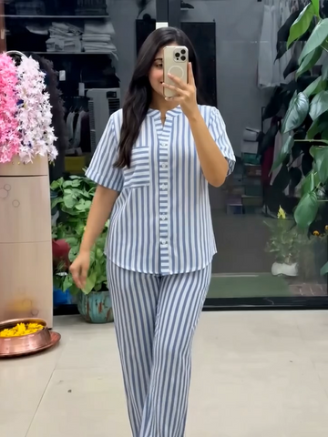 Classic Blue Stripe Relax Fit Co-Ord Set