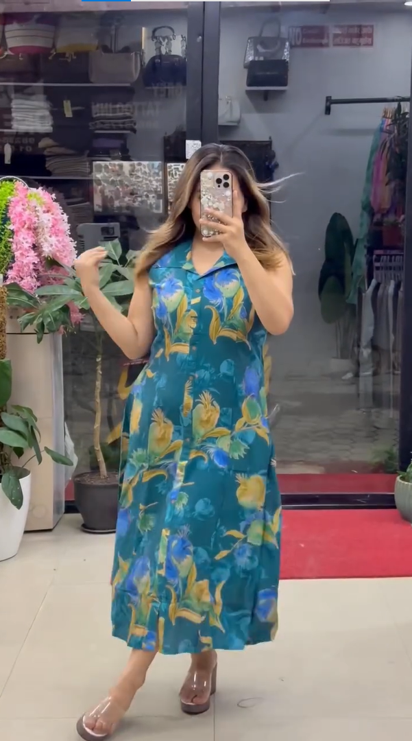 Women’s Floral Printed Sleeveless A-Line Midi Dress