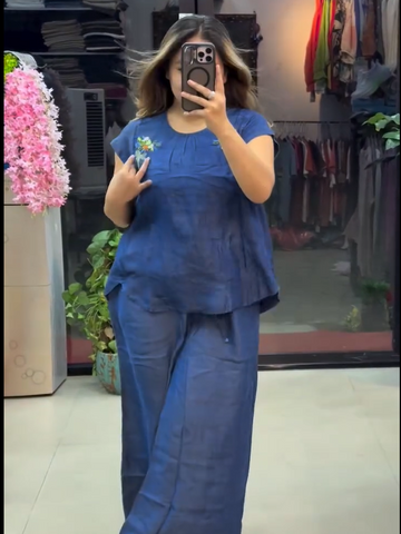 Women’s Blue Linen Co-Ord Set | Relaxed Fit Two Piece Set