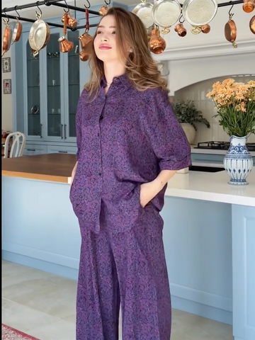 Premium Purple Floral Printed Co-Ord Set