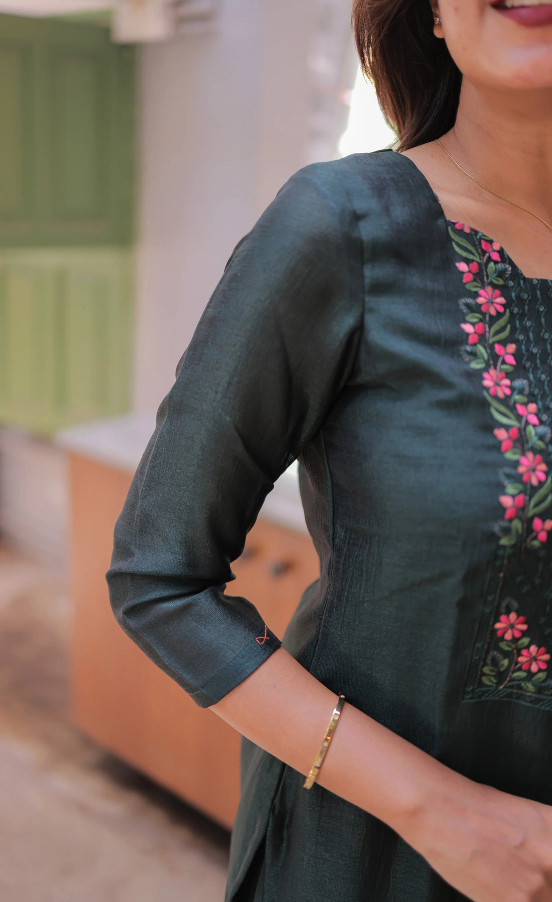 Premium Bottle Green Party Wear Kurti with Dupatta