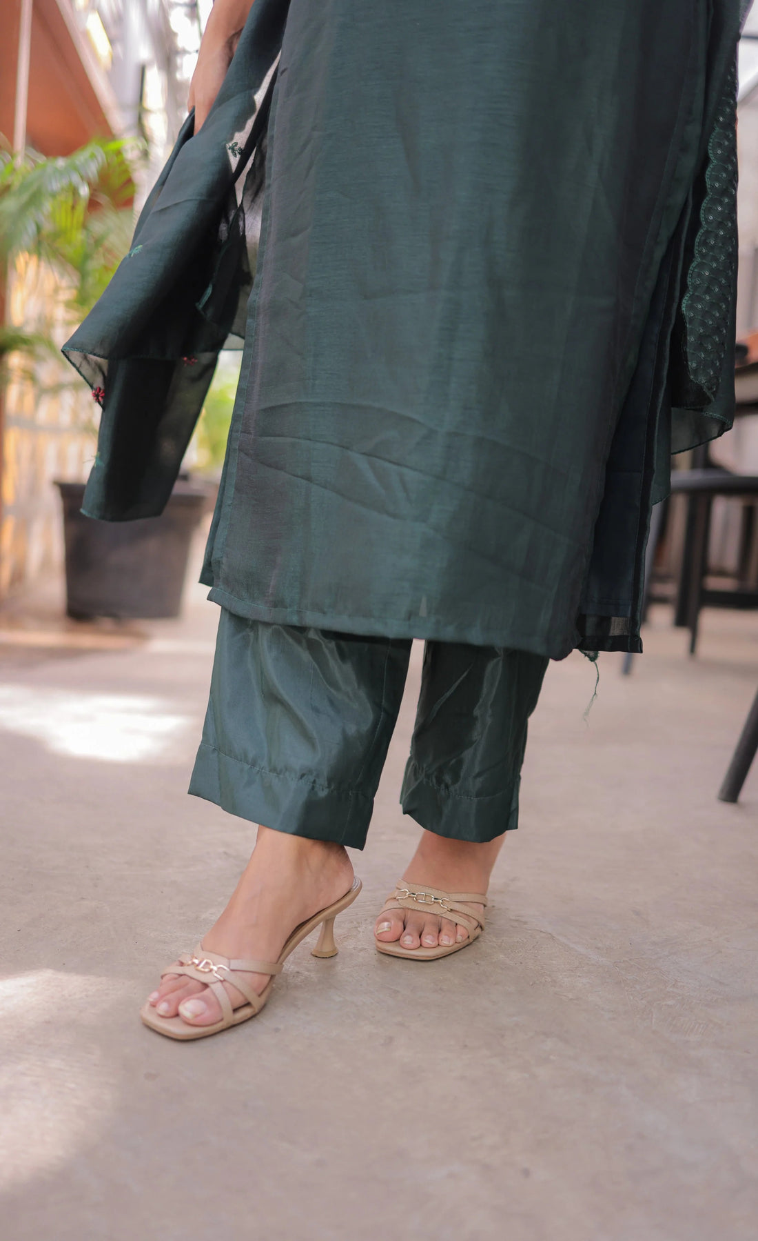 Premium Bottle Green Party Wear Kurti with Dupatta