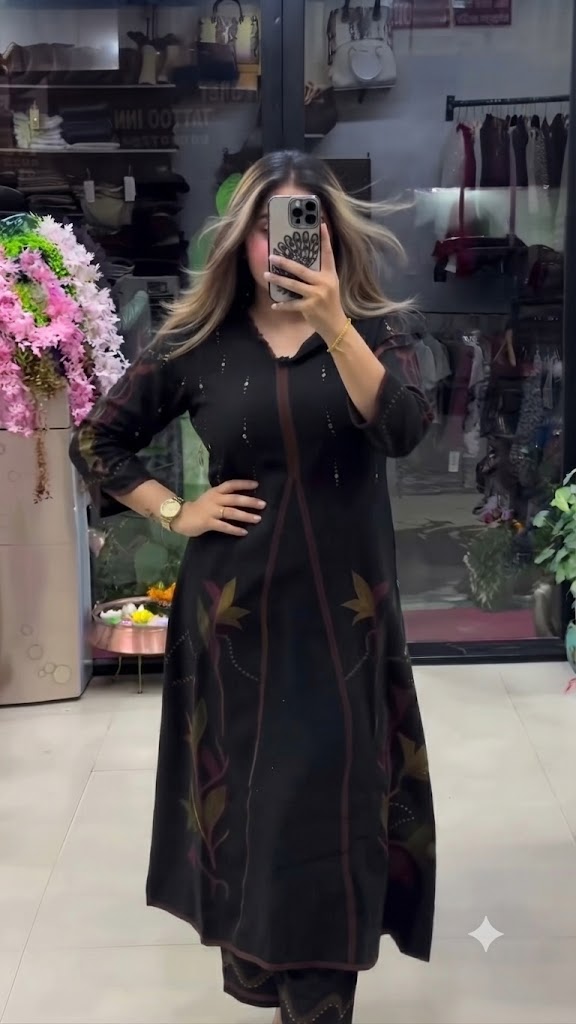 Luxury Ethnic Black A-Line Kurti
