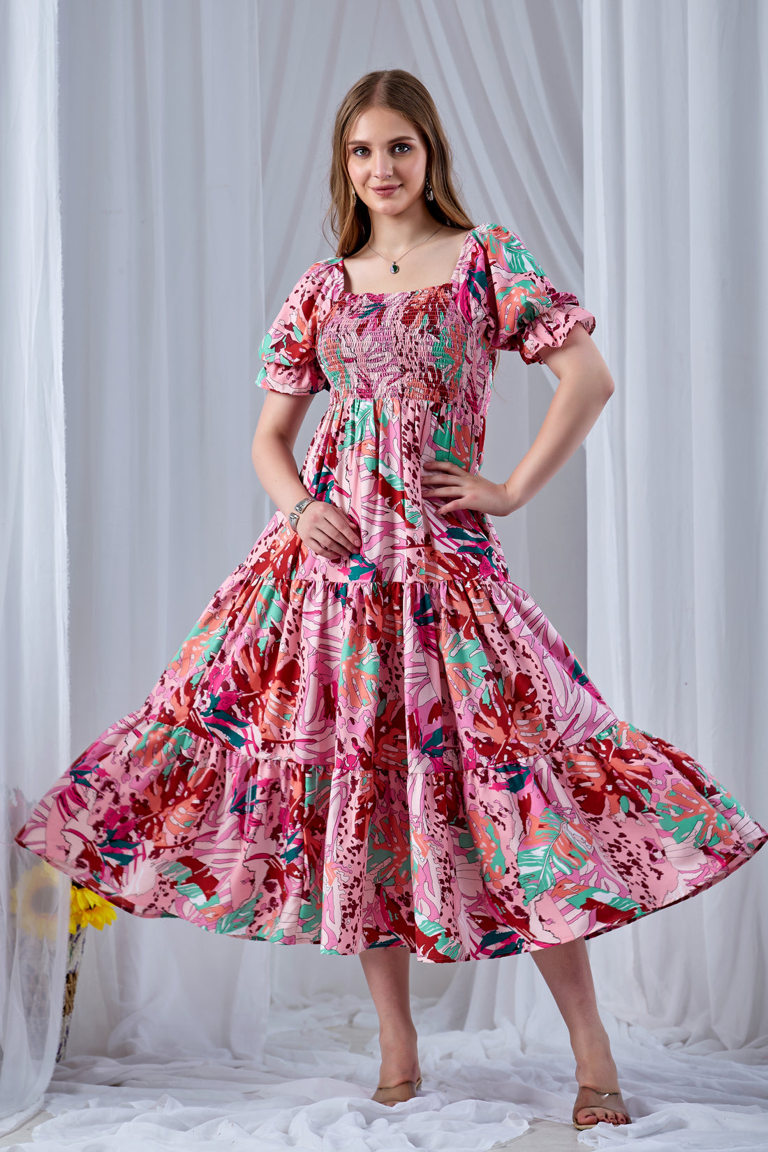 Pink Paradise Smocked Western Dress