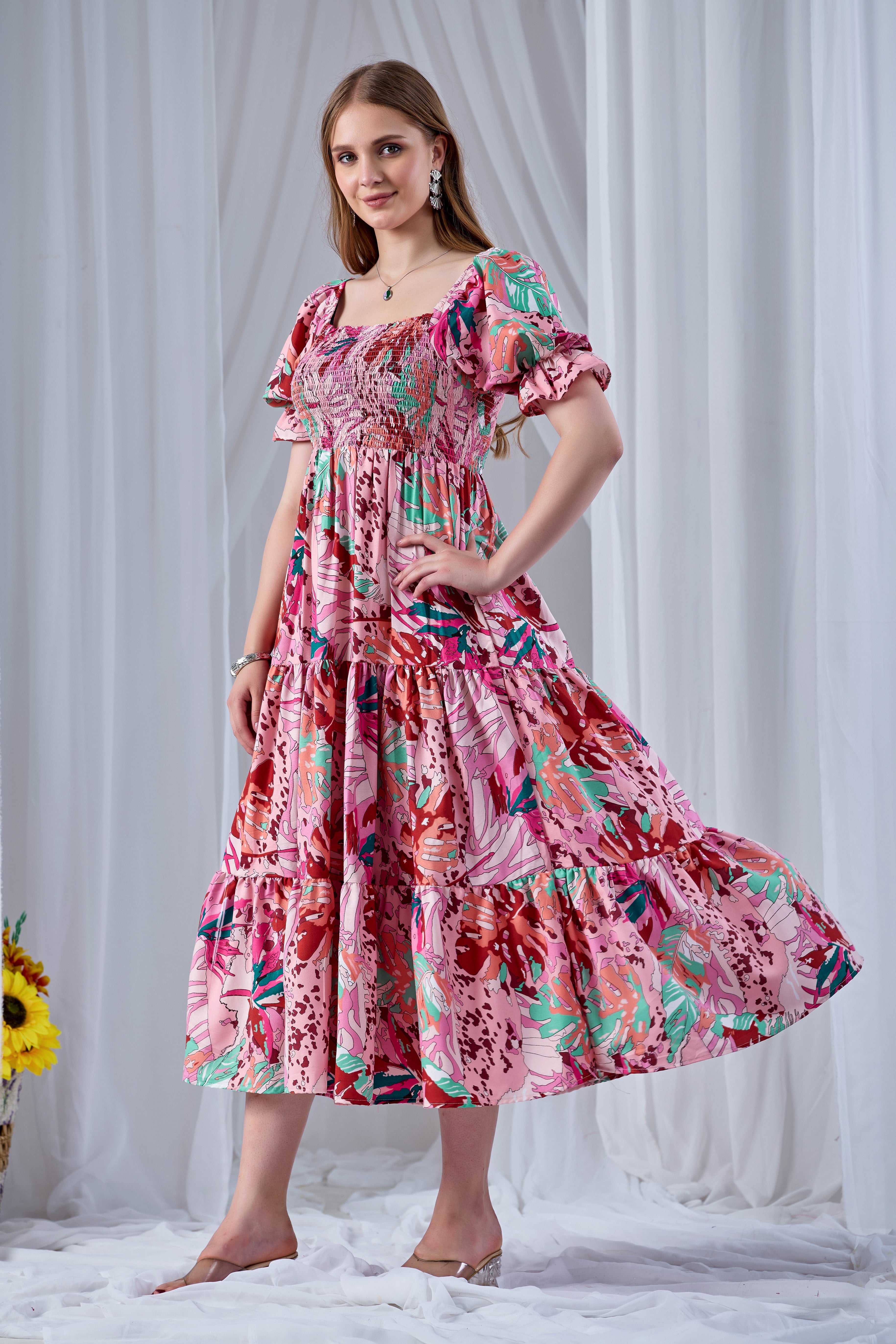 Pink Paradise Smocked Western Dress