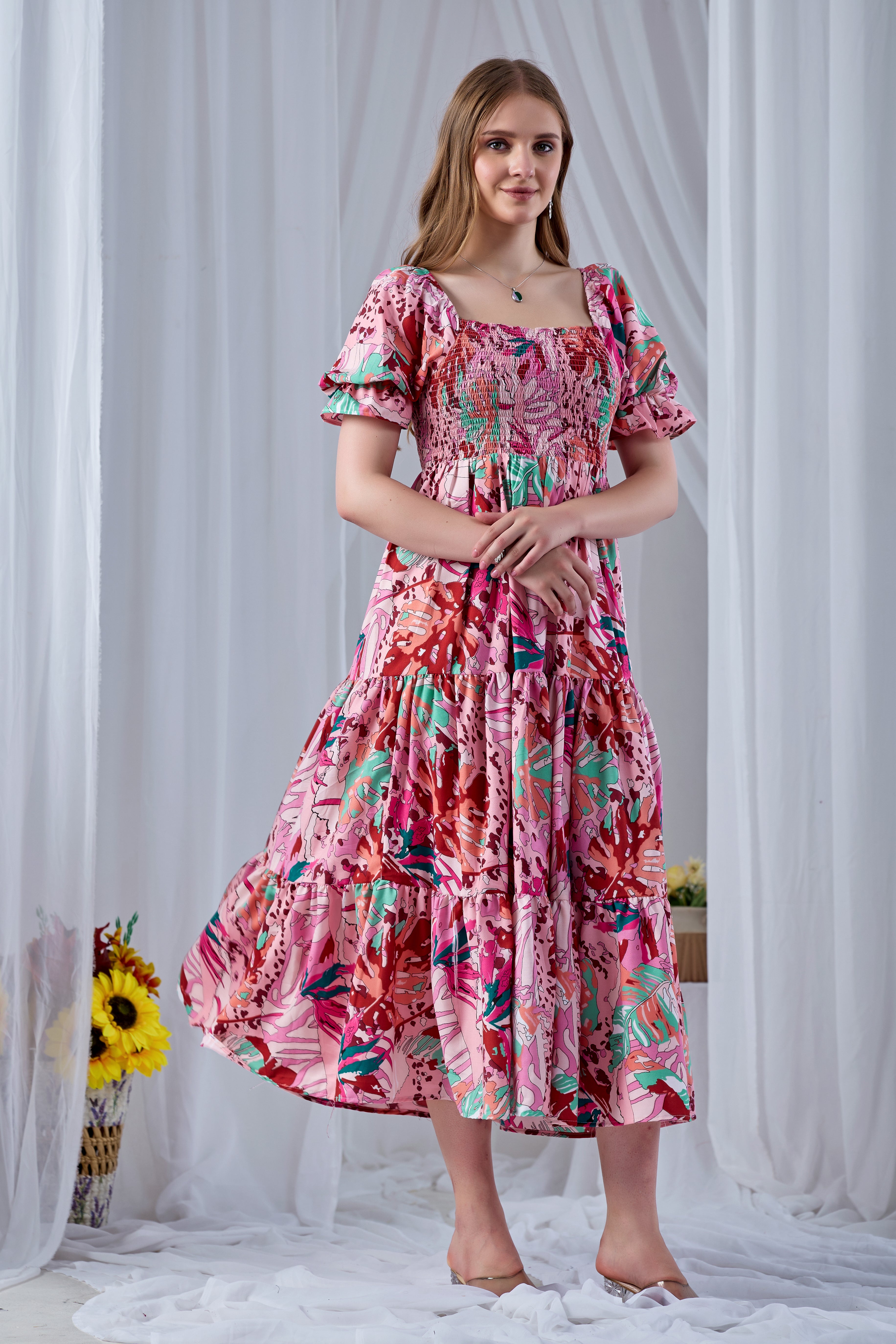 Pink Paradise Smocked Western Dress
