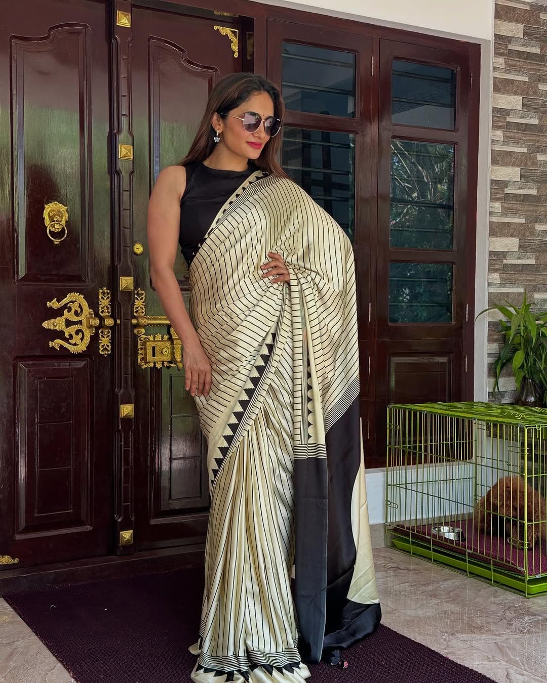 Black & Cream Striped Designer Saree – Premium Soft Silk Saree for Women