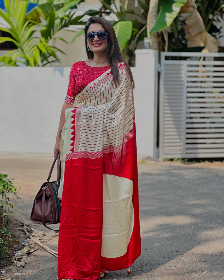Crimson Elegance Geometric Saree