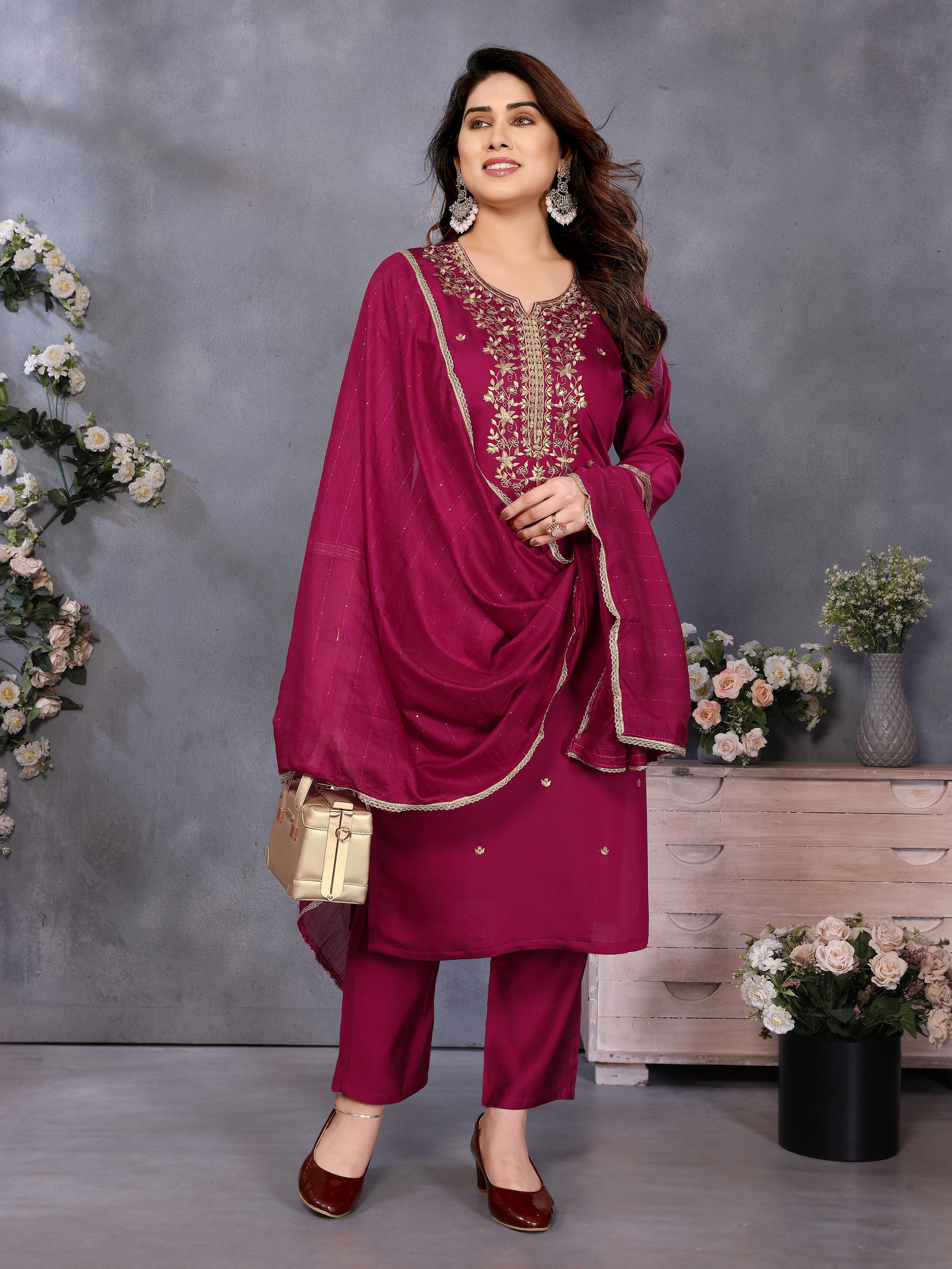 Luxury Maroon Ethnic Wear Kurti Set for Festive & Wedding