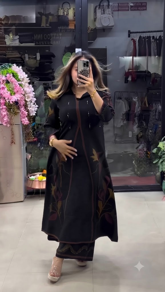 Luxury Ethnic Black A-Line Kurti
