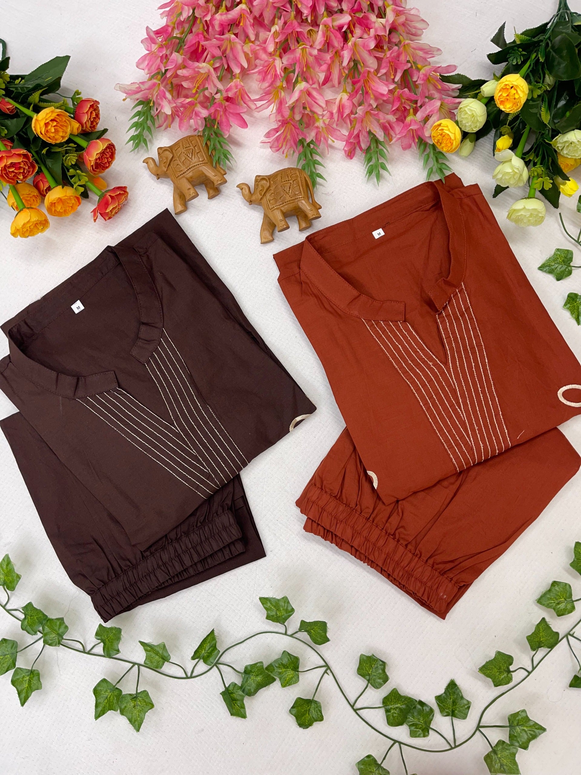 Premium Cotton Bow Embroidery Kurta Pant Set for Women