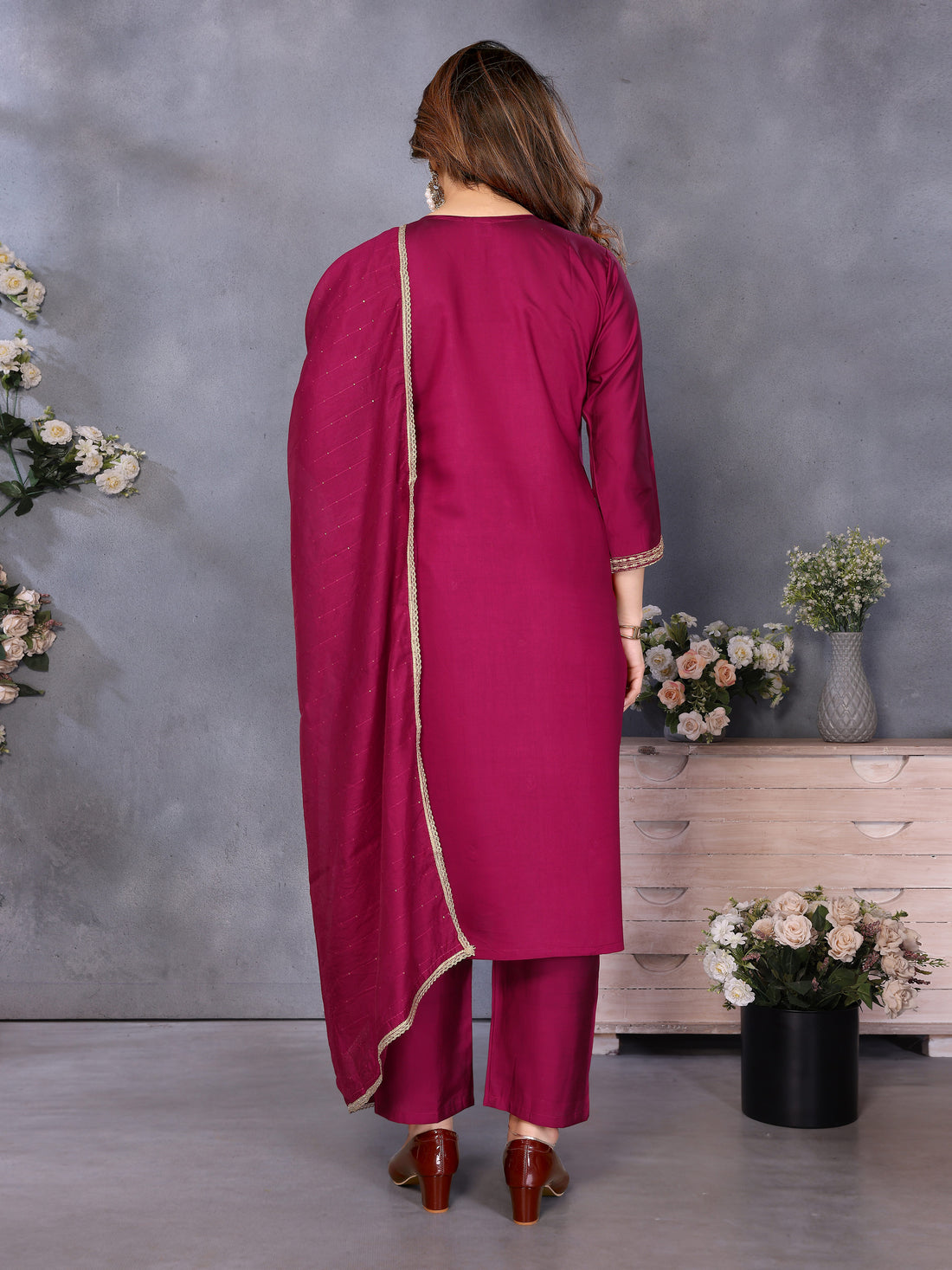 Luxury Maroon Ethnic Wear Kurti Set for Festive & Wedding