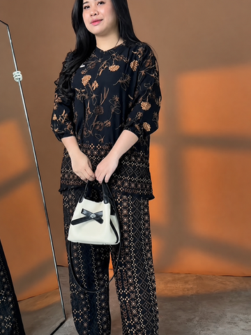 Elegant Midnight Flora & Geometric Print Co-ord Set