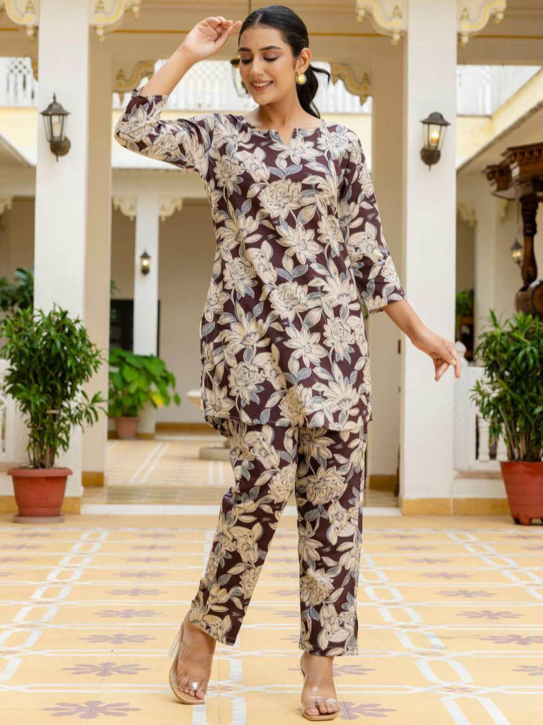 Trendy Flower Print Two Piece Co-ord Set – Daily & Casual Wear