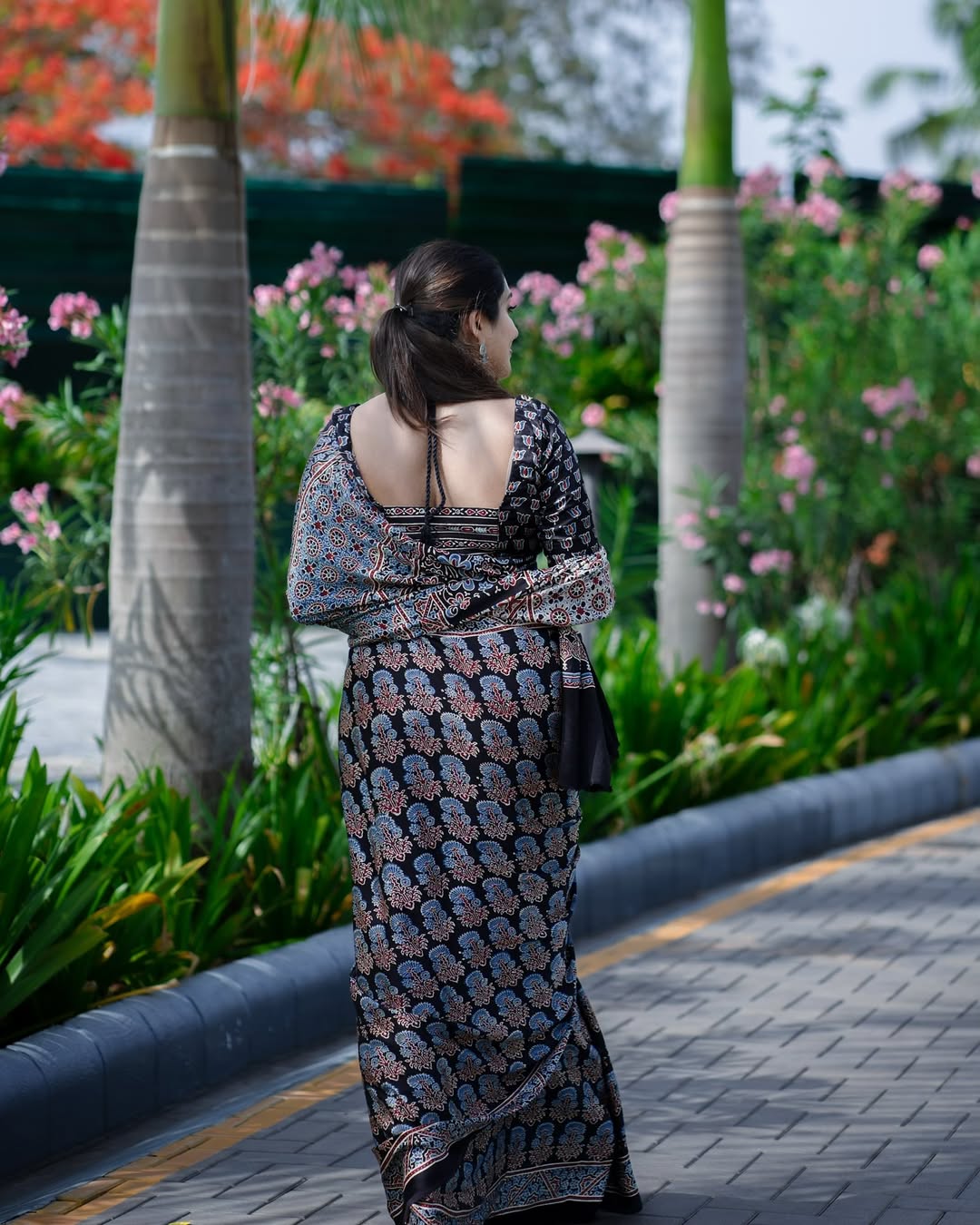 Premium Black Ajrakh Print Soft Silk Saree with Designer Border & Pallu