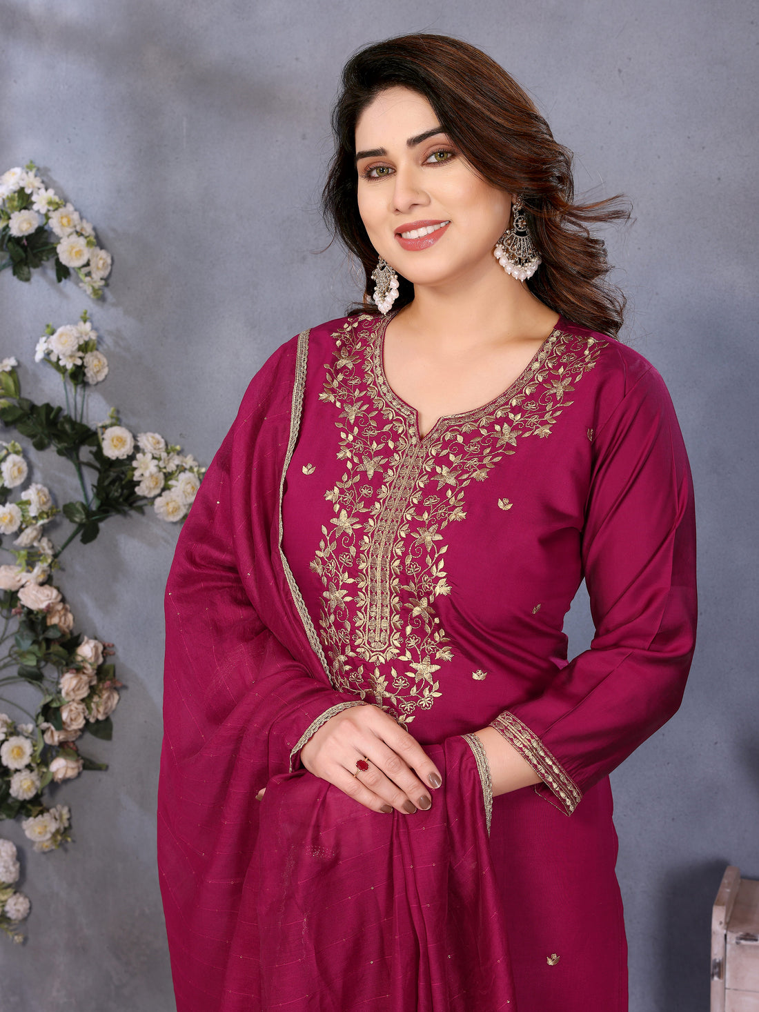 Luxury Maroon Ethnic Wear Kurti Set for Festive & Wedding
