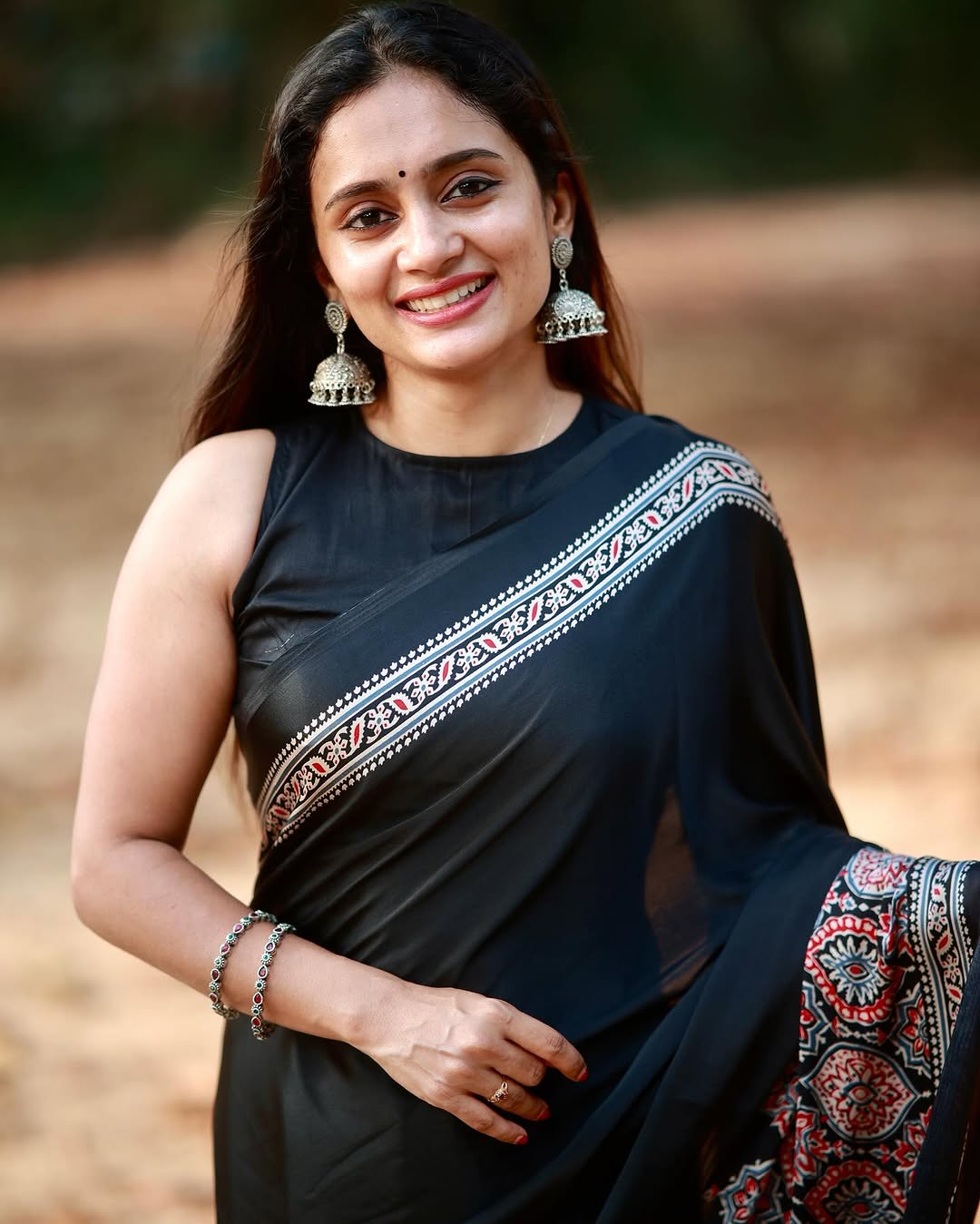 Black Ajrakh Digital Print Saree – Elegant Traditional Designer Wear