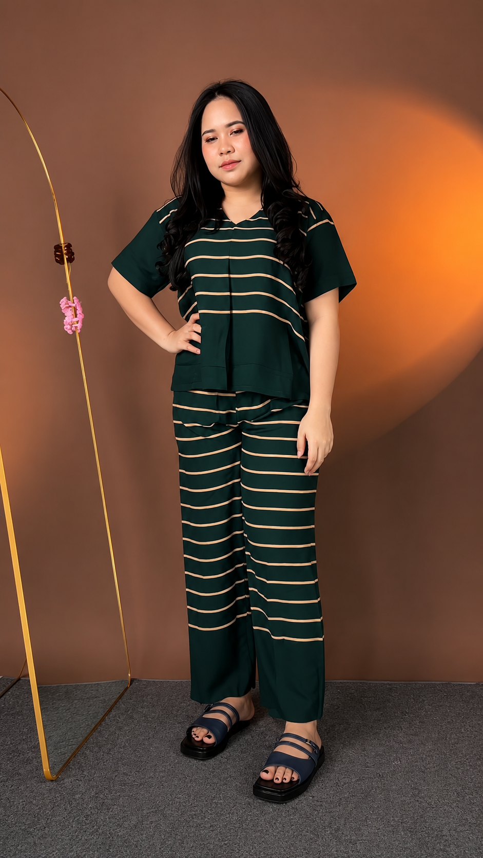 Emerald Ease Striped Cotton Co-ord Set