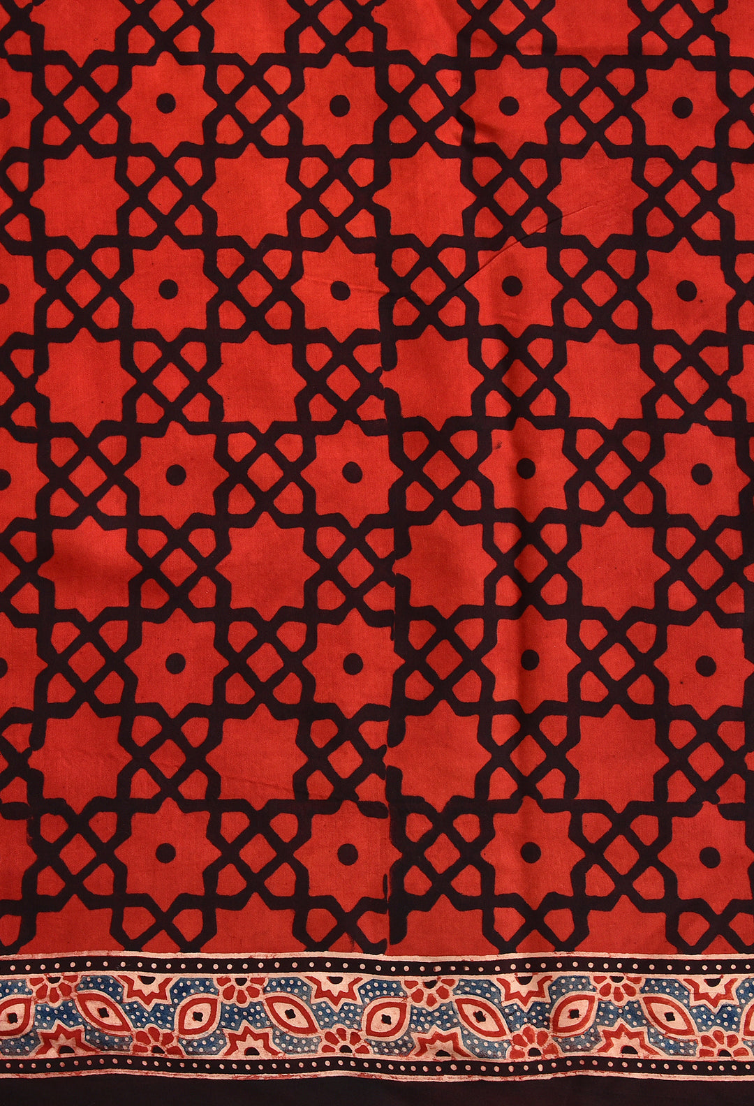 Premium Red Ajrakh Soft Silk Saree with Designer Border & Rich Pallu