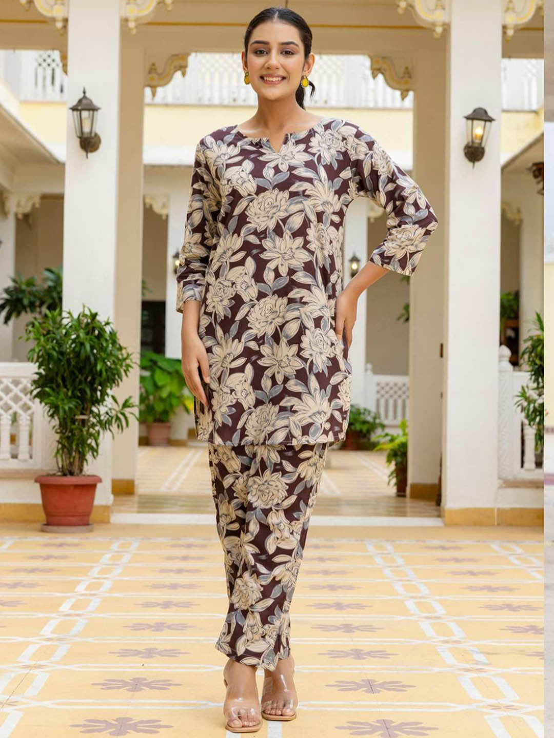 Trendy Flower Print Two Piece Co-ord Set – Daily & Casual Wear