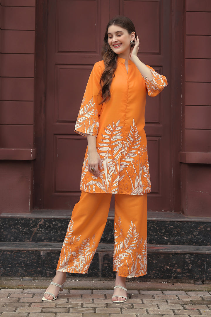 Trendy Orange Straight Kurti with Designer Sleeve