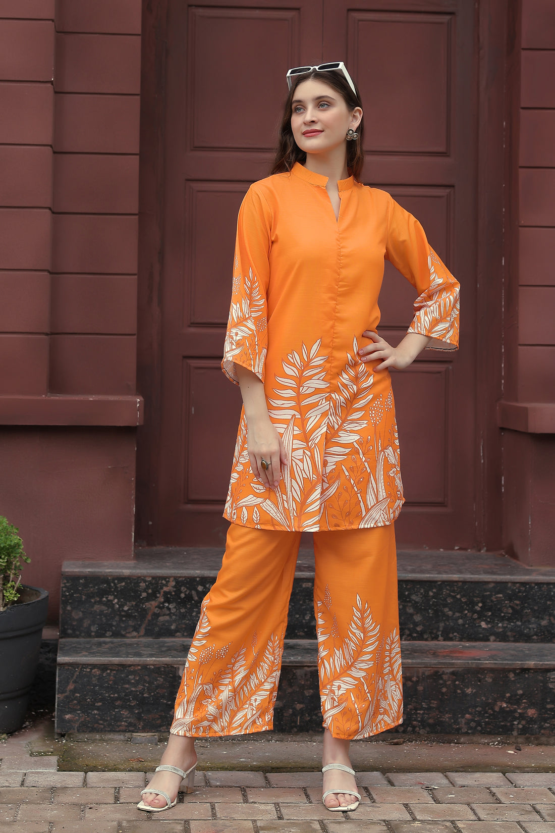 Trendy Orange Straight Kurti with Designer Sleeve