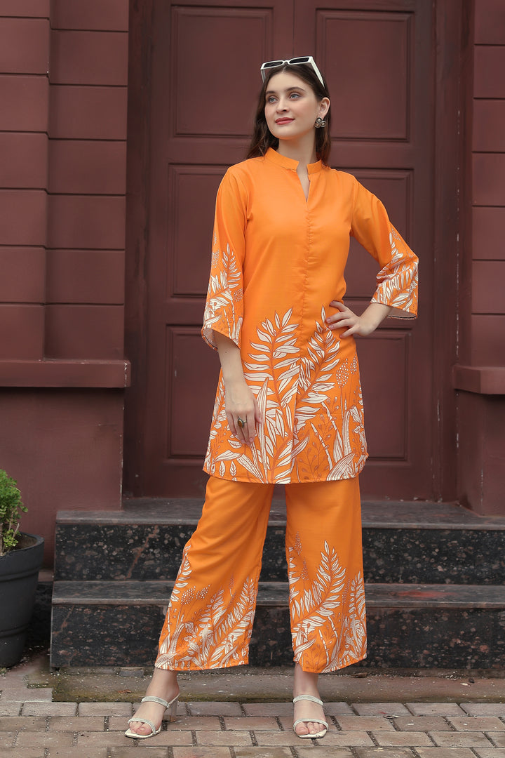 Trendy Orange Straight Kurti with Designer Sleeve