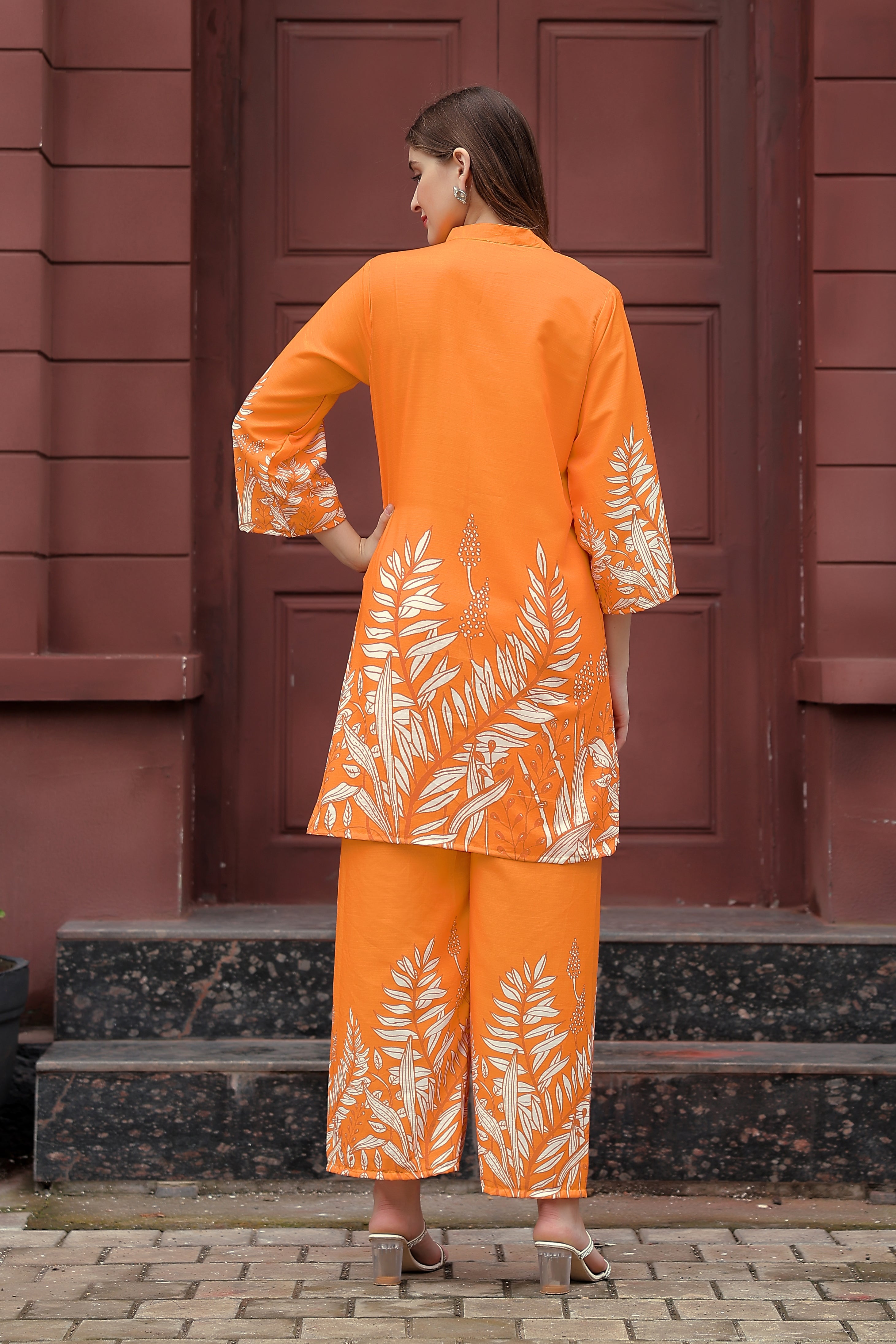 Trendy Orange Straight Kurti with Designer Sleeve