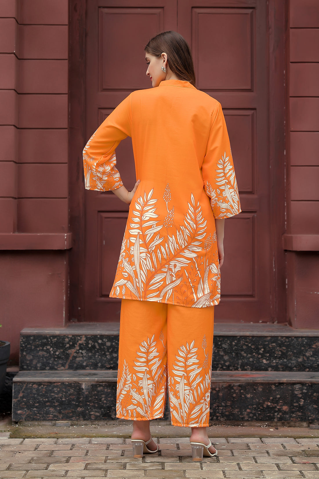 Trendy Orange Straight Kurti with Designer Sleeve