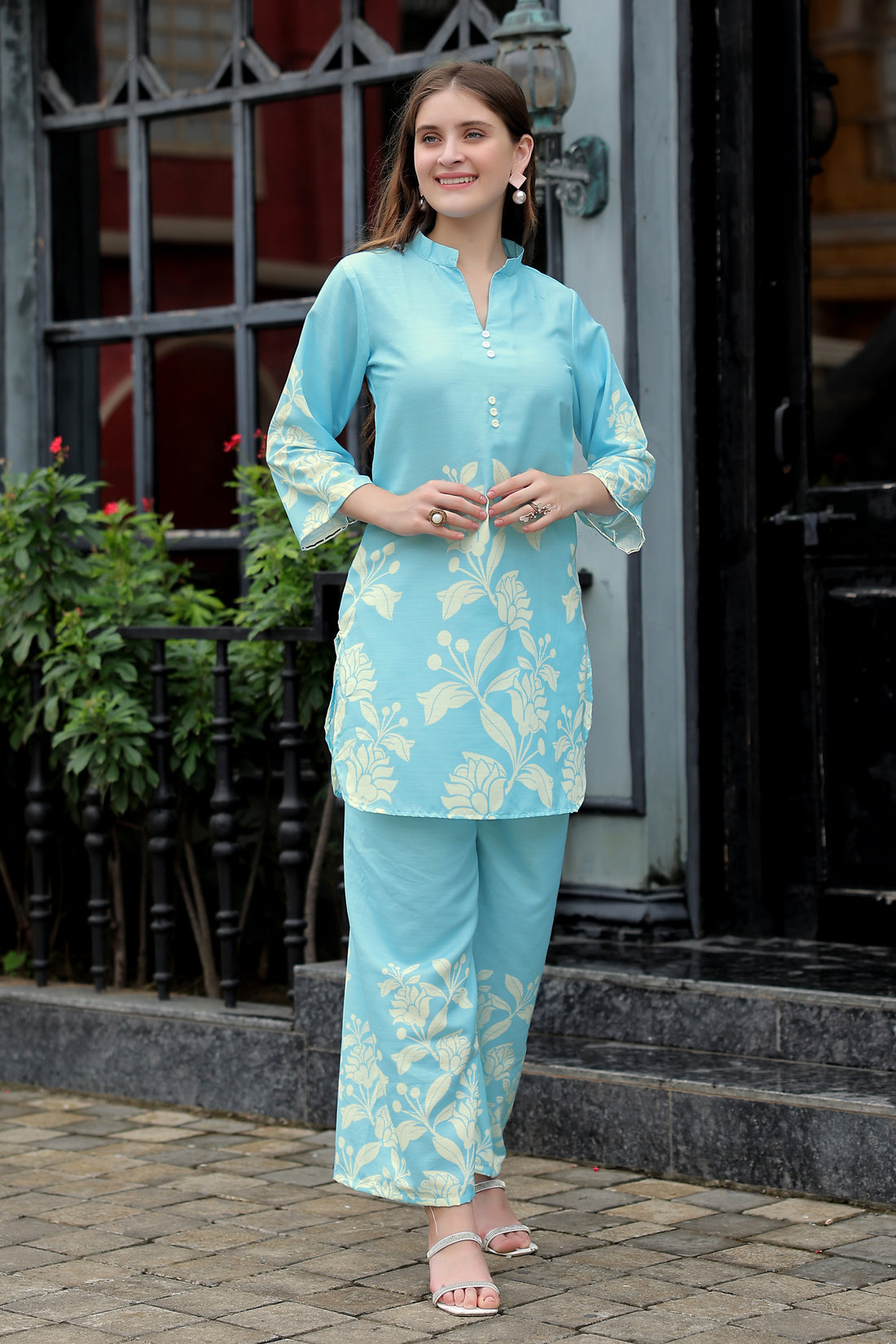 Soft Fabric Aqua Blue Printed Co-ord Set – Comfortable & Trendy