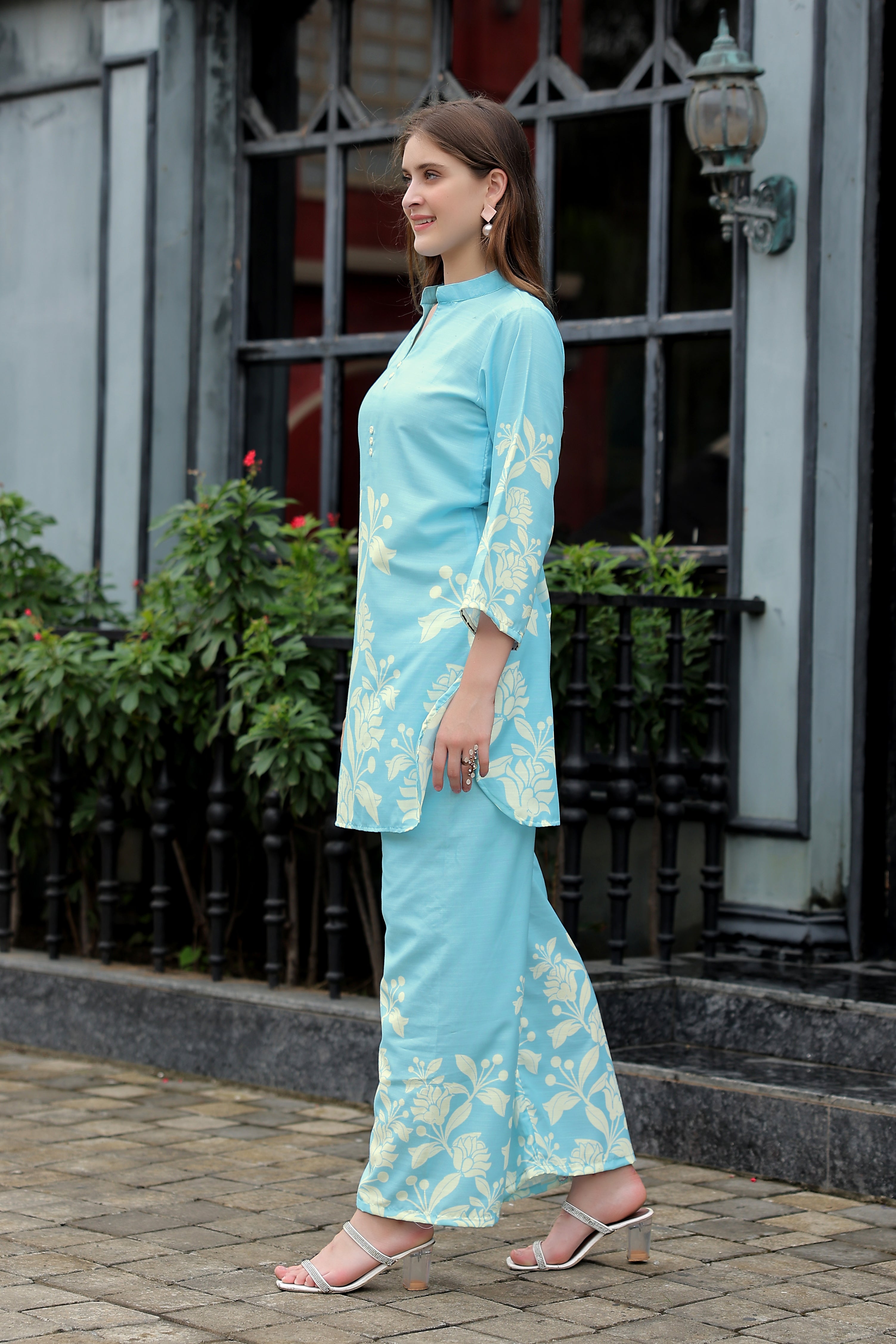 Soft Fabric Aqua Blue Printed Co-ord Set – Comfortable & Trendy