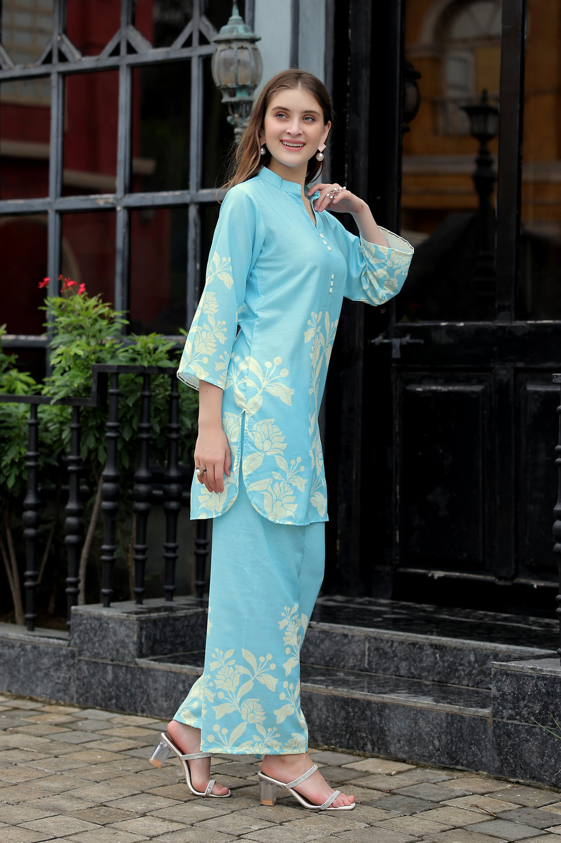 Soft Fabric Aqua Blue Printed Co-ord Set – Comfortable & Trendy