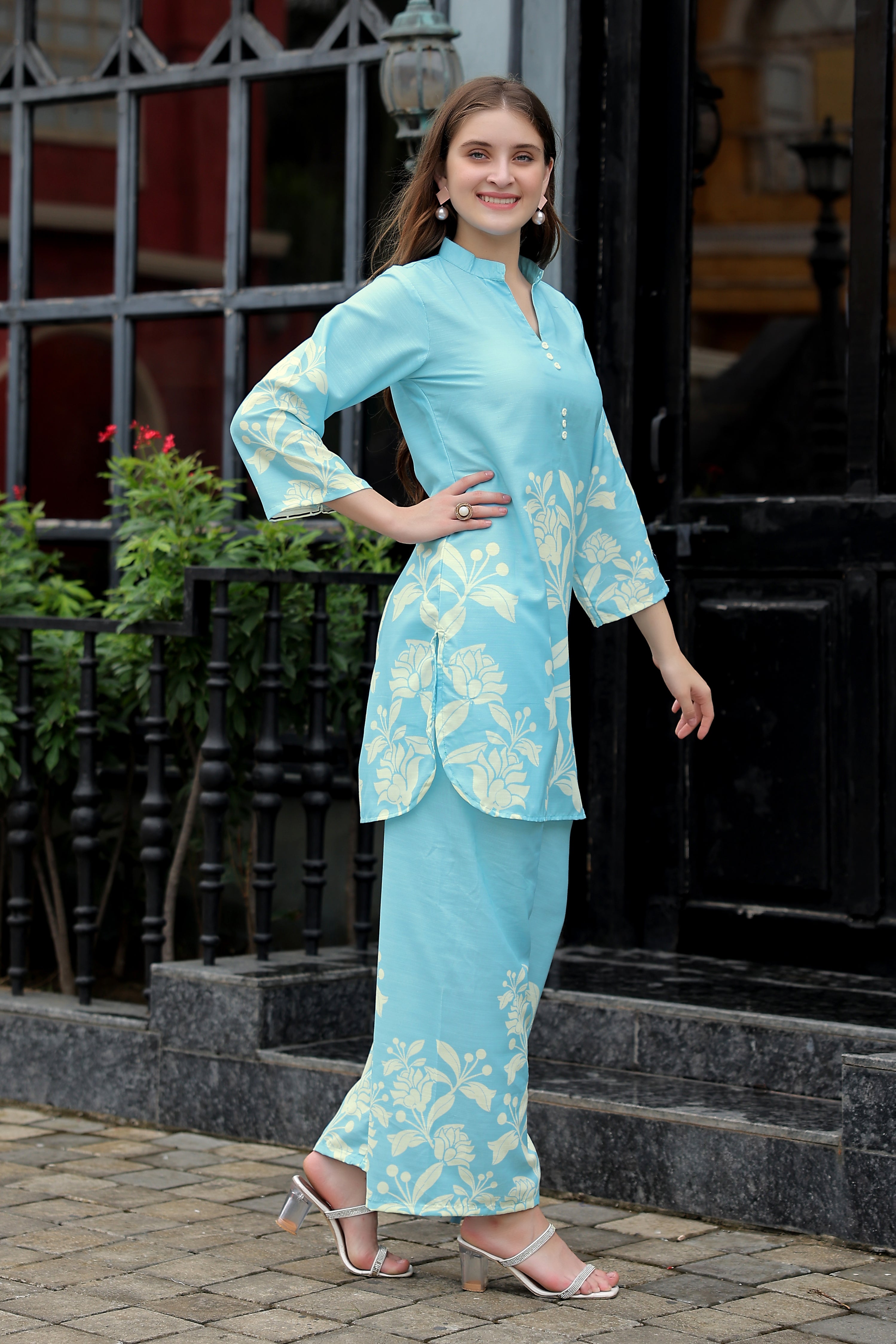Soft Fabric Aqua Blue Printed Co-ord Set – Comfortable & Trendy