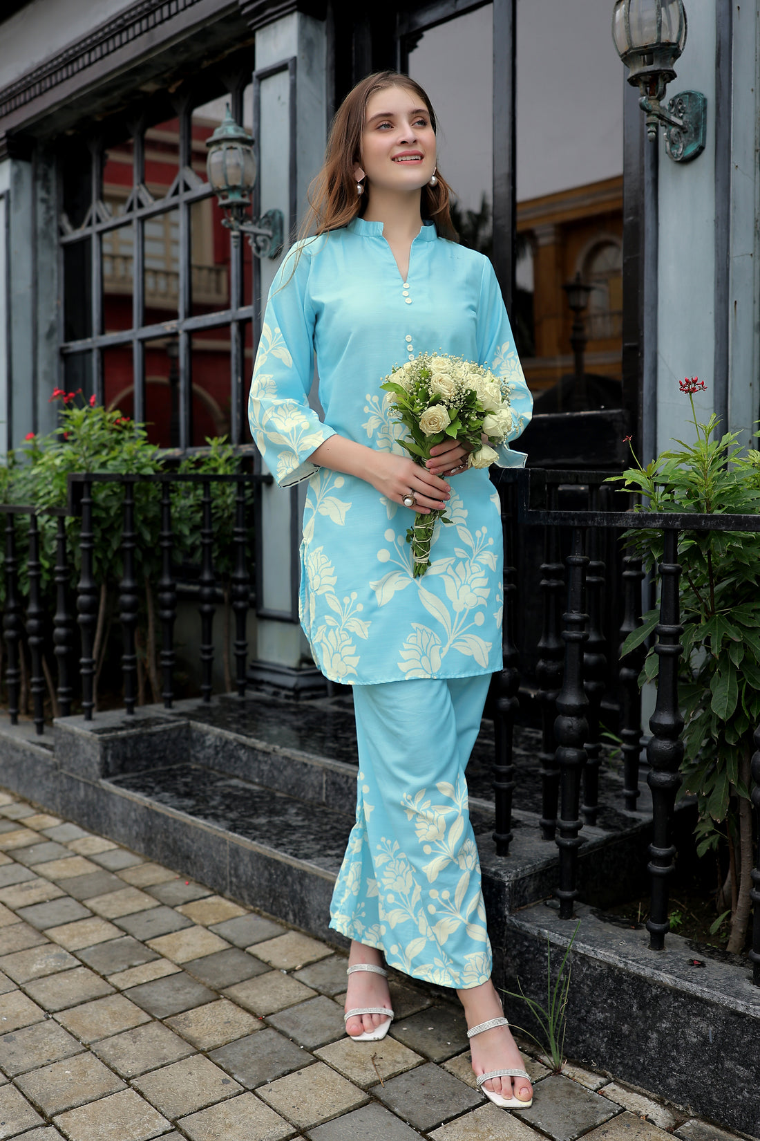 Soft Fabric Aqua Blue Printed Co-ord Set – Comfortable & Trendy
