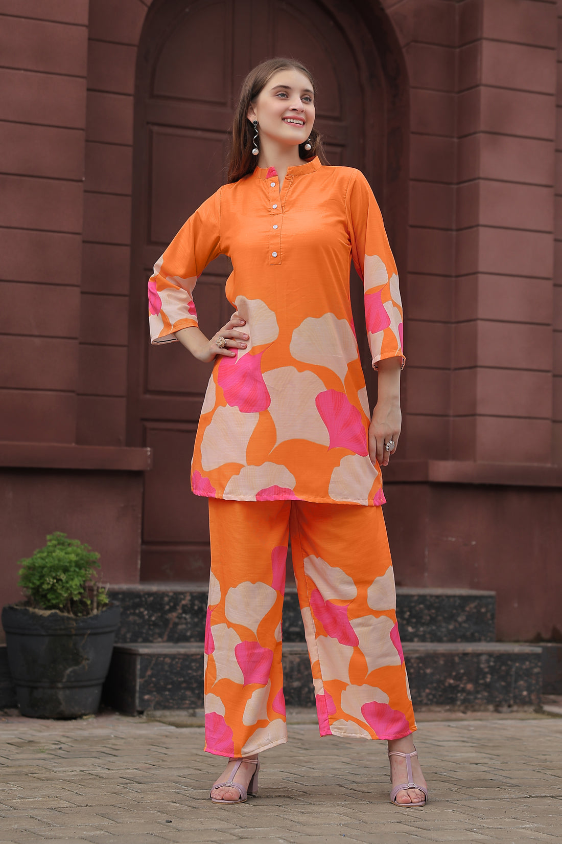 Stylish Orange Two Piece Co-ord Set | Daily & Casual Wear