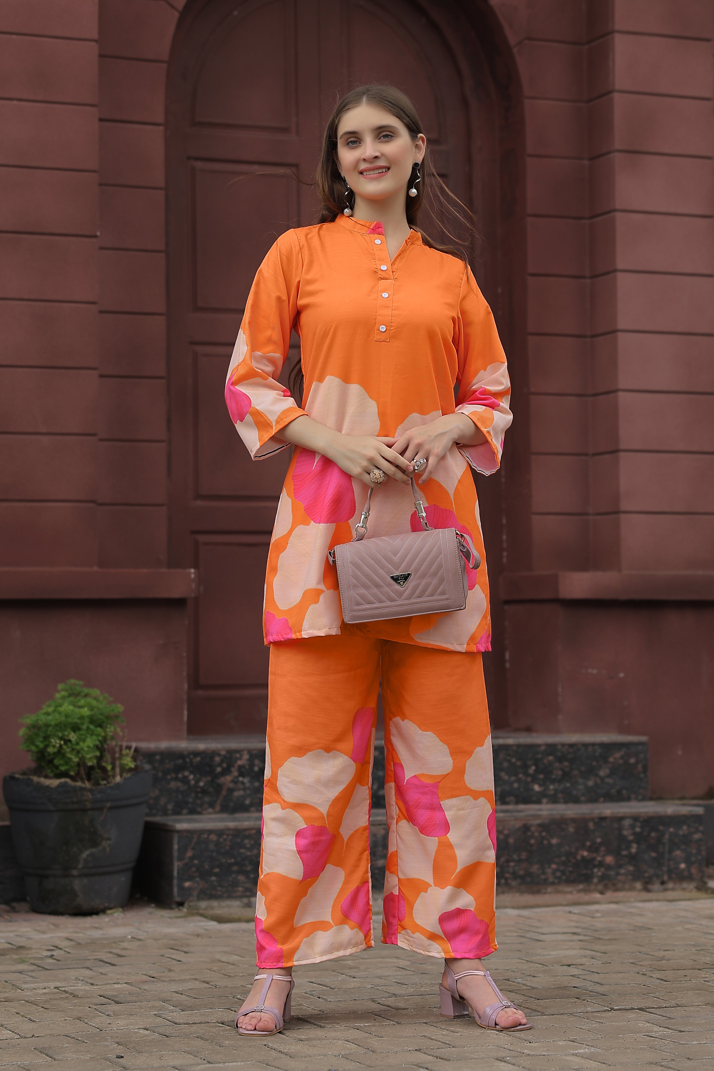 Stylish Orange Two Piece Co-ord Set | Daily & Casual Wear
