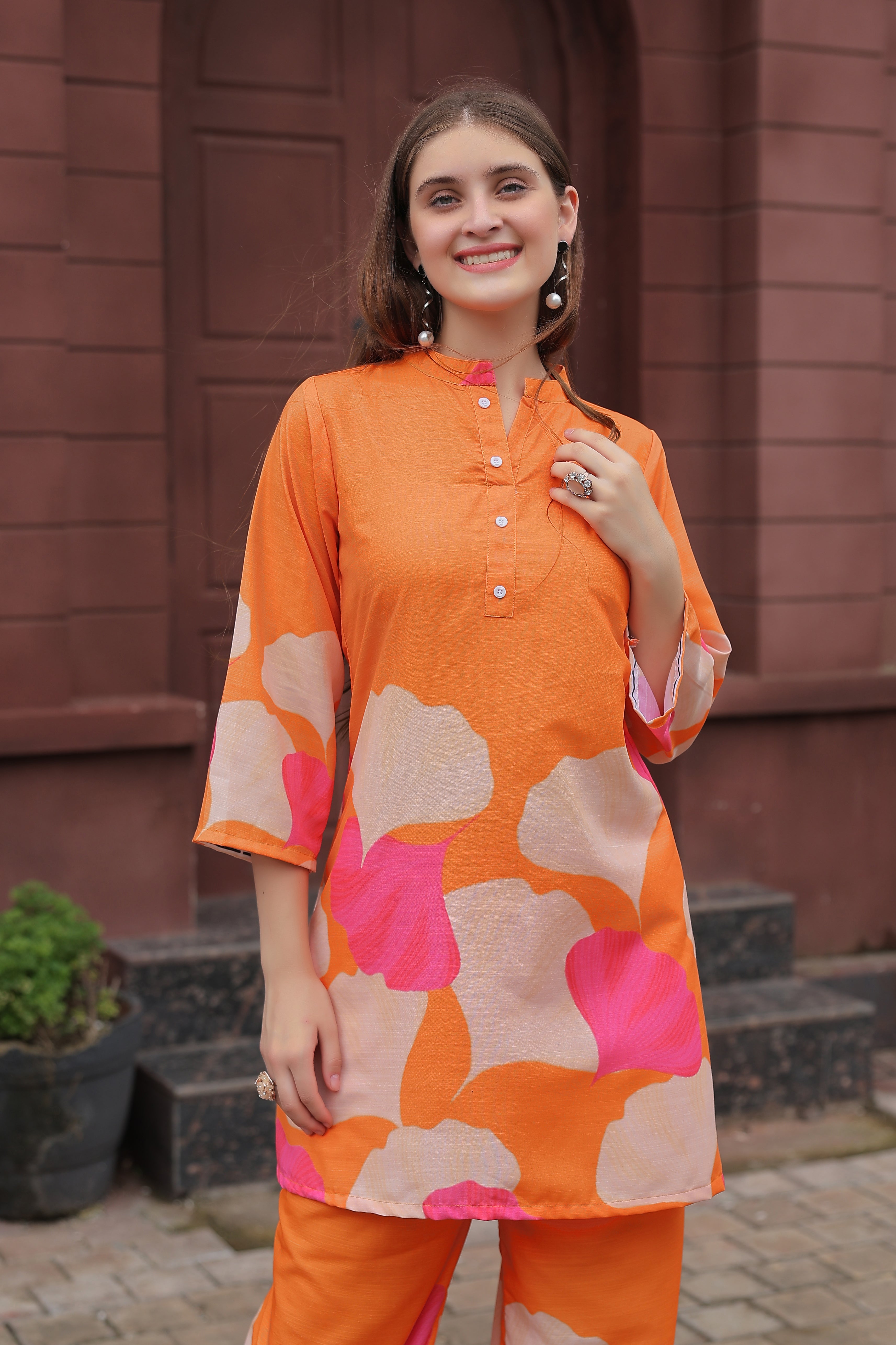 Stylish Orange Two Piece Co-ord Set | Daily & Casual Wear