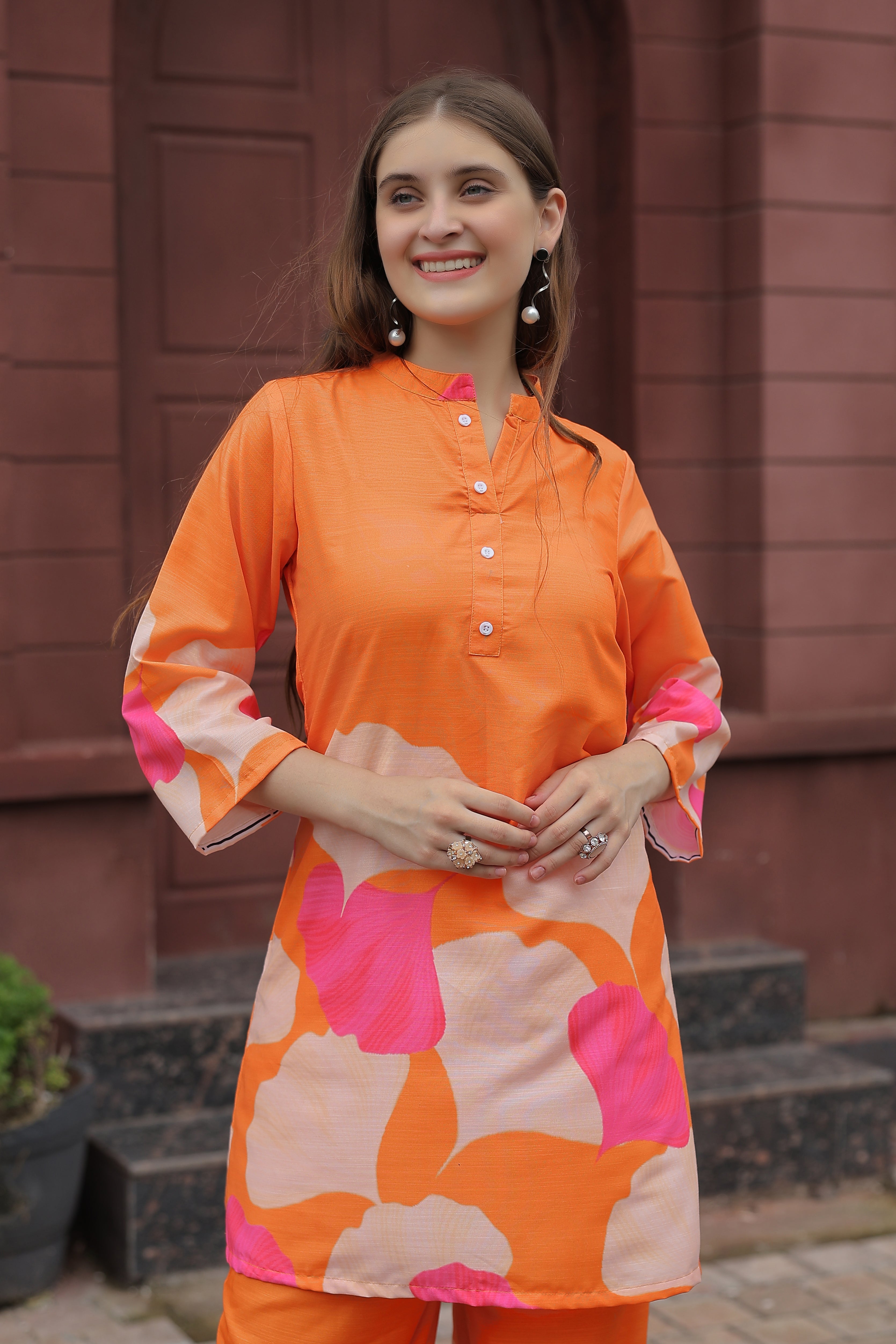 Stylish Orange Two Piece Co-ord Set | Daily & Casual Wear