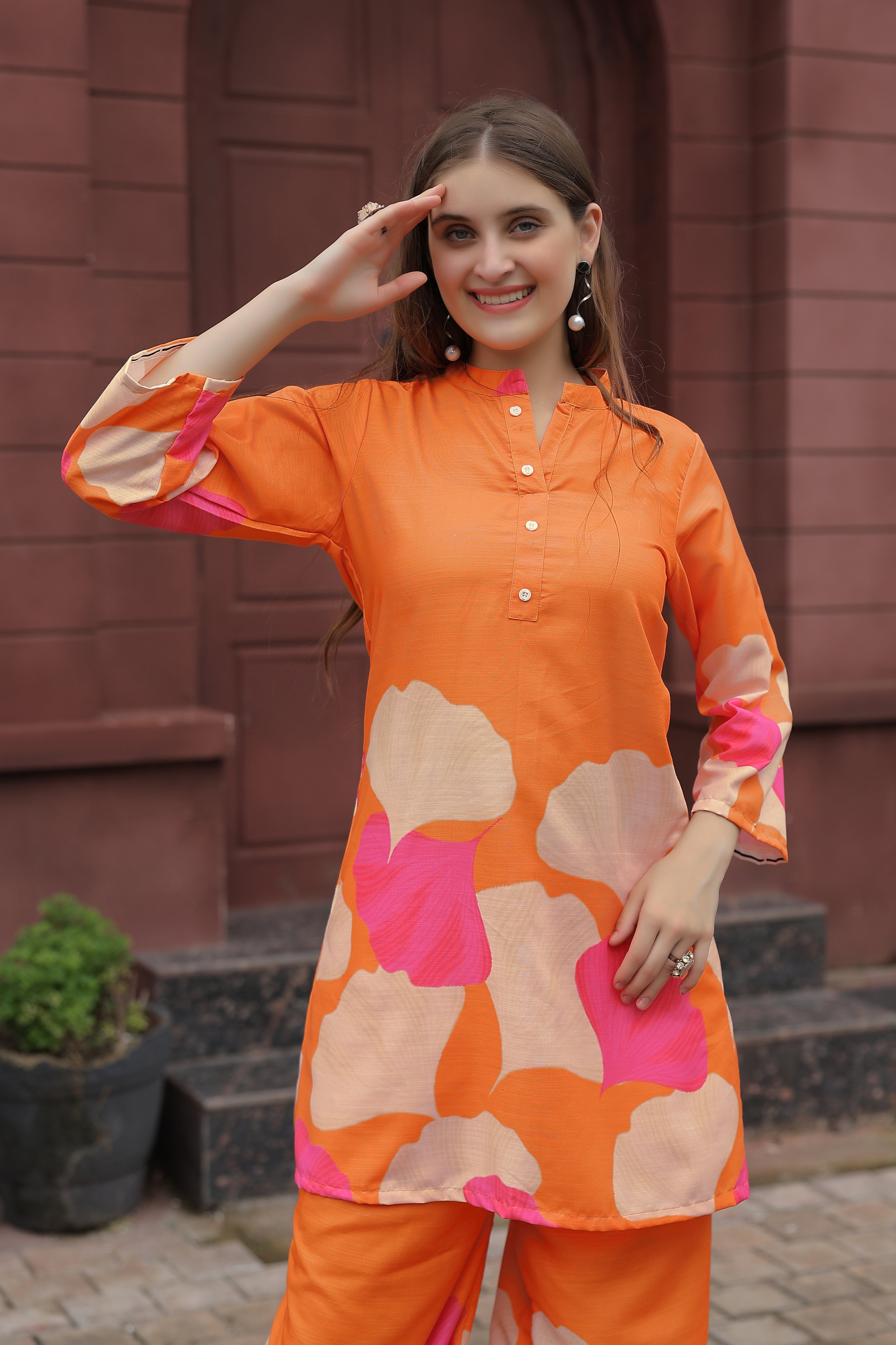 Stylish Orange Two Piece Co-ord Set | Daily & Casual Wear