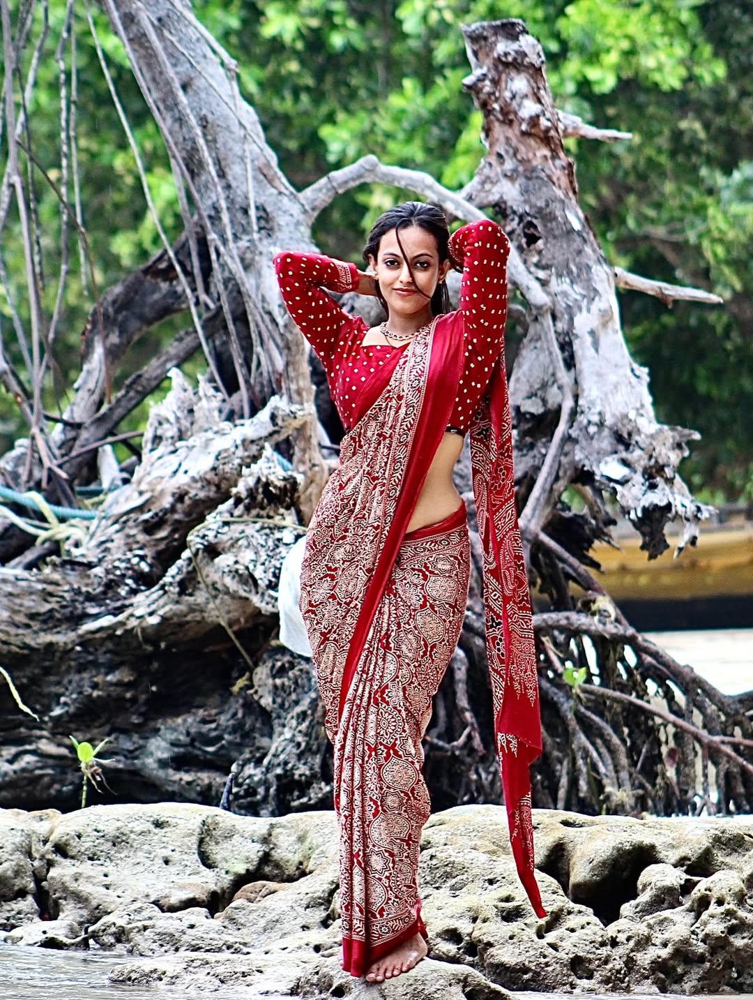 Royal Maroon Ajrakh Digital Print Saree