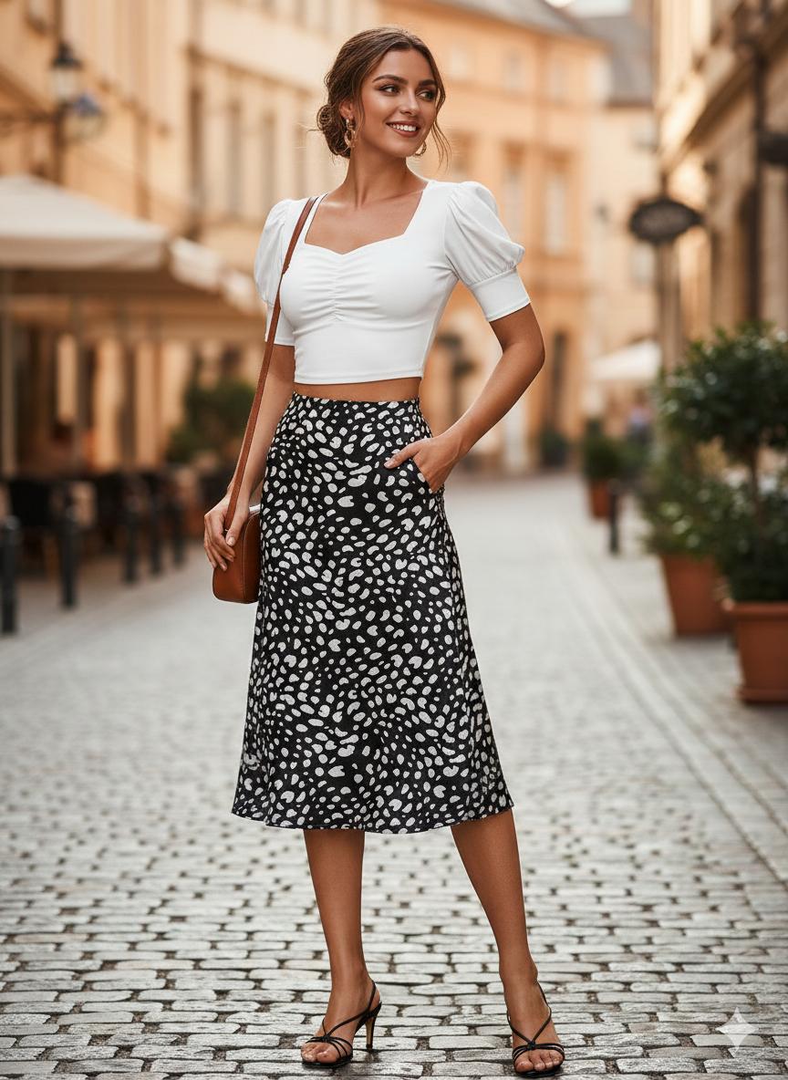 Midnight Chic Puff Sleeve Crop Top