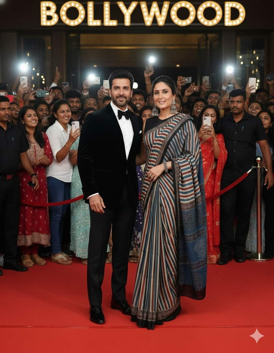 Elegant Multicolor Striped Ajrakh Border Saree