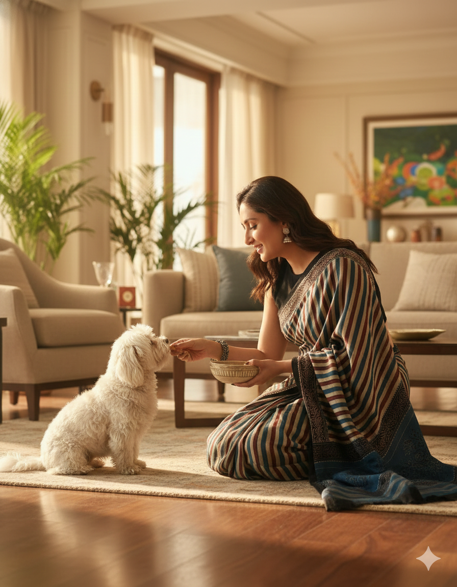 Elegant Multicolor Striped Ajrakh Border Saree