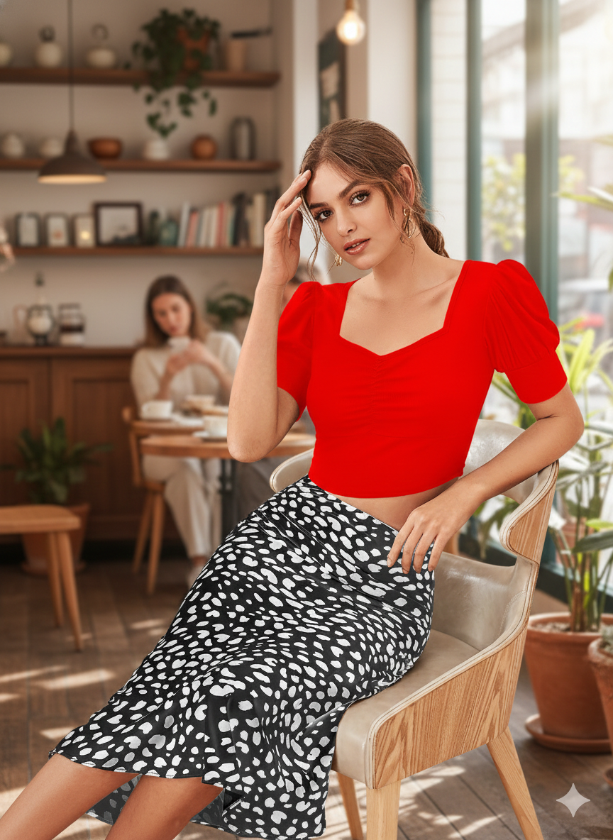 Midnight Chic Puff Sleeve Crop Top