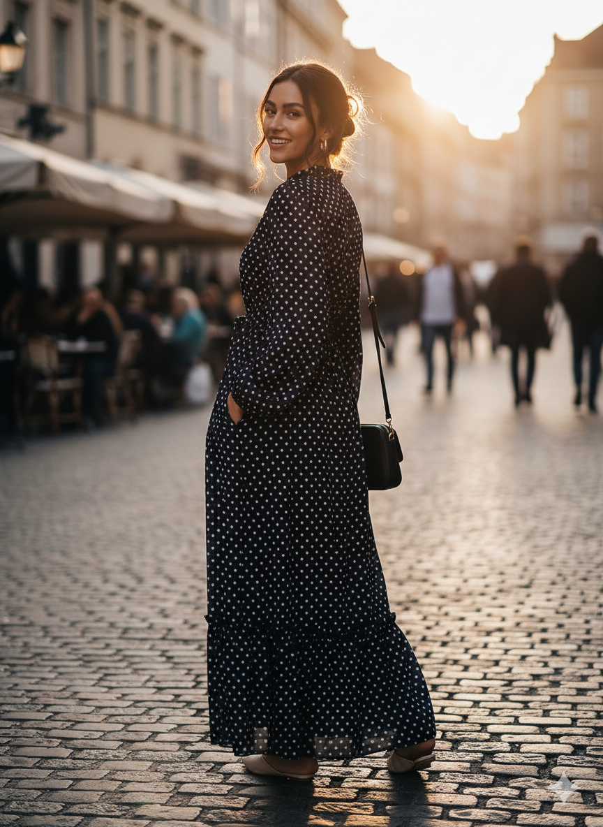Midnight Polka Maxi Dress