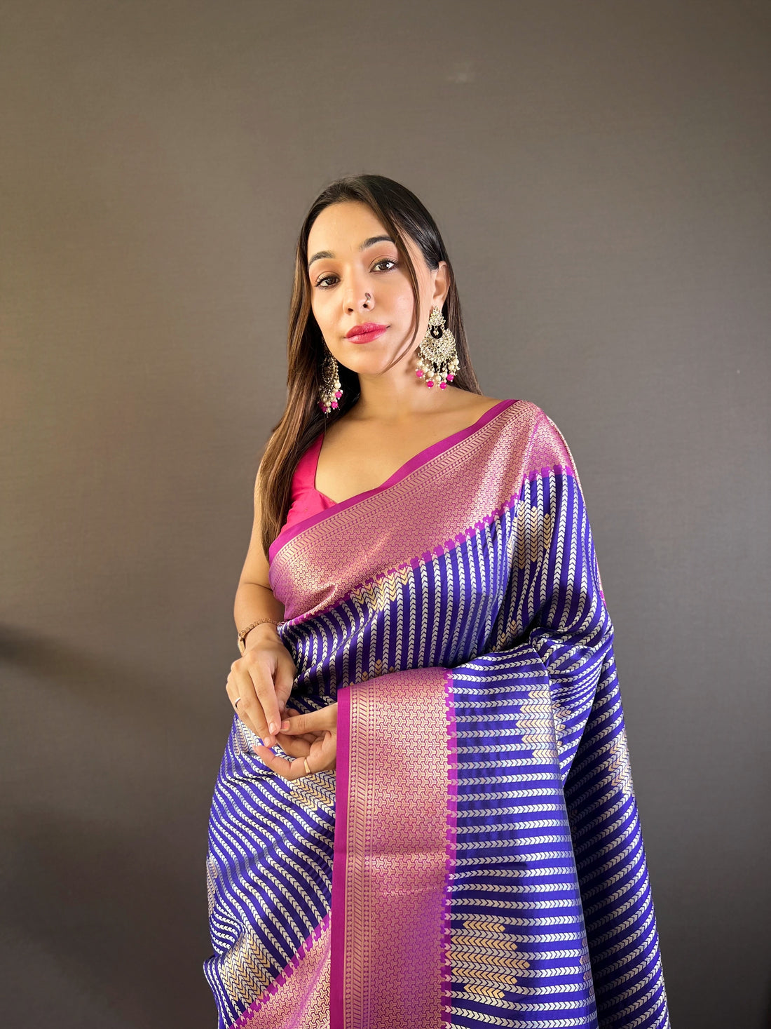 Navy Blossom Zari Woven Saree