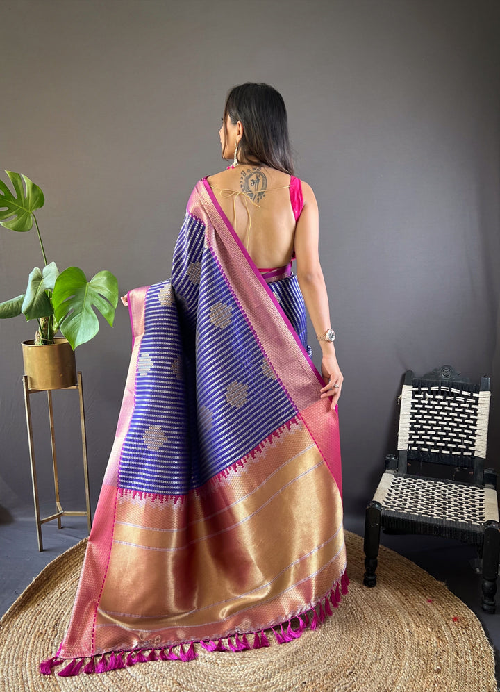 Navy Blossom Zari Woven Saree