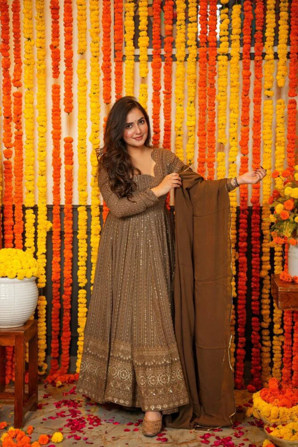 Vastra's Night Star Chocolate Anarkali Suit Set