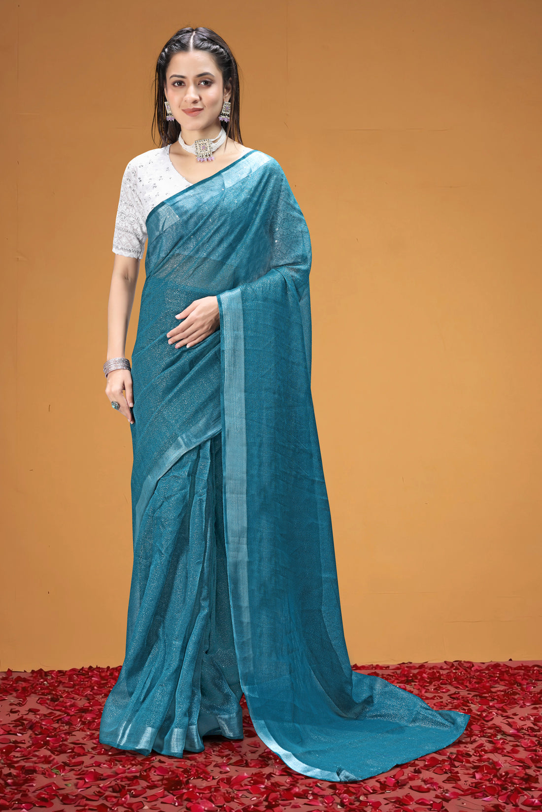 Elegant Teal Blue Soft Silk Saree with Subtle Shimmer Finish