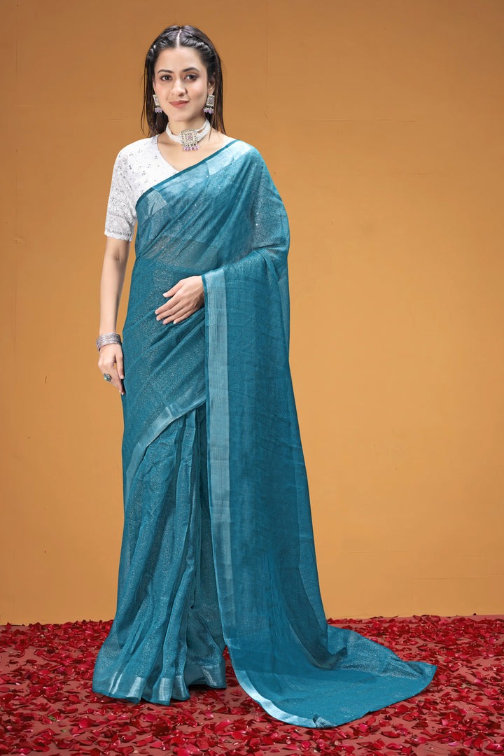 Elegant Teal Blue Soft Silk Saree with Subtle Shimmer Finish